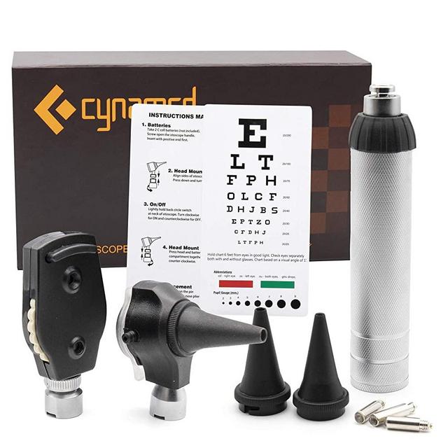 Cynamed 2-in-1 Ear Scope Set - Multi-Function Otoscope for Ear, Nose & Eye Examination- Kit for Home and Medical Students - Sight Chart, Replacement Tips, and Carry Case