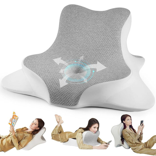 WOGAHEV Reading Pillow for Bed, Lying, Leaning and Prone, Ergonomic Memory Foam Bed Wedge Pillow for Headboard, Chin & Back Support Pillows on Bedrest Couch Floor- Grey