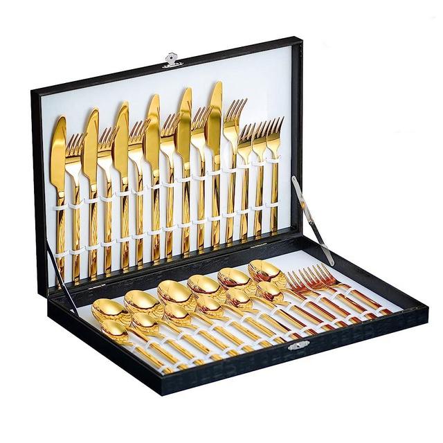 Velaze 30 Piece Gold Silverware Set for 6 with Fancy Gift Box, Premium Stainless Steel Flatware Set, Mirror Polished Cutlery, Durable Forks Spoons and Knives Set, Kitchen Utensils Sets