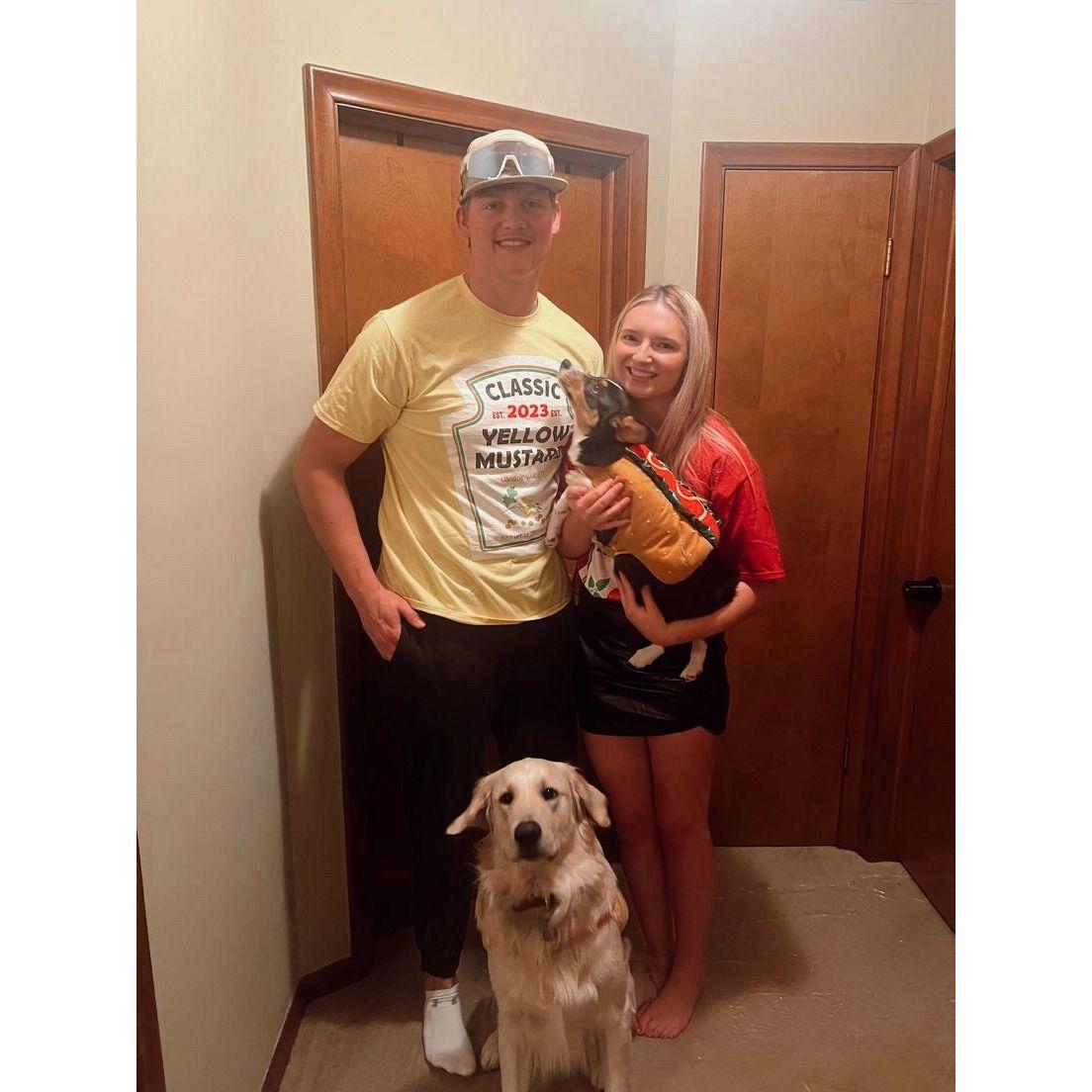 Our halloween costumes! Moxie and Winston were 'hot dogs'