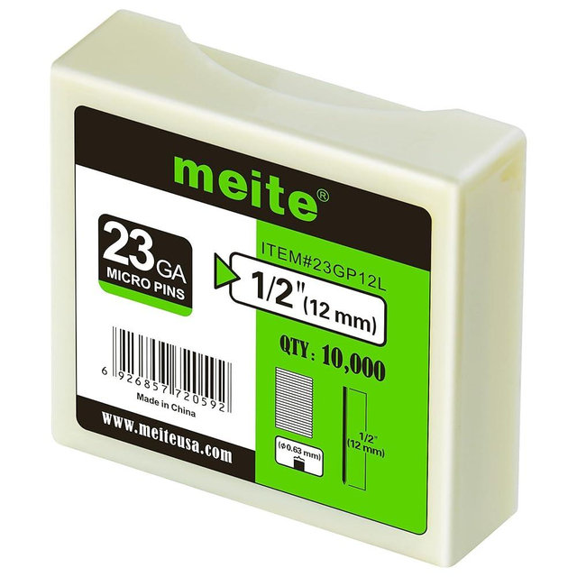 meite 23 Gauge Pin Nails, 1/2-Inch Micro Headless Piner Nails - Galvanized 23GA Pins Nails for Nail Gun, Ideal for Fine Woodworking and Trim Work (10,000 Counts)