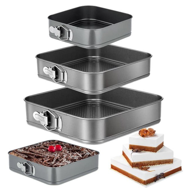 GZMAISULEE Springform Cake Pan Set of 3 (4, 7, 9 Inch) Square Leakproof Nonstick Cheesecake Pans with Removable Bottom Carbon Steel Bakeware