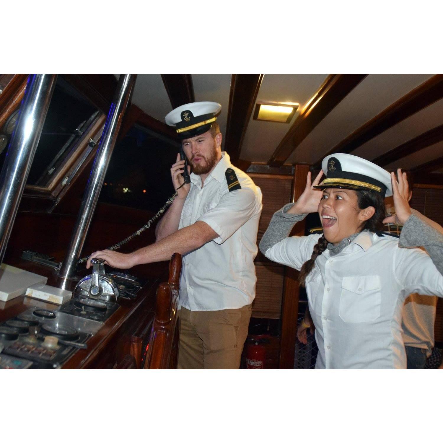 Frank and Maretie in complete control while filling in for the captain on an Egyptian cruise outing