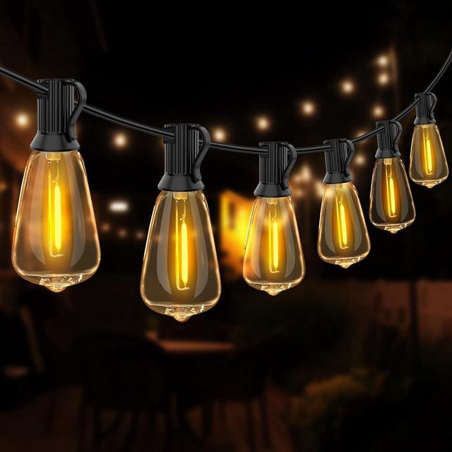 GLOBELIT Outdoor String Lights 50FT Waterproof Shatterproof Patio String Lights with 27 Dimmable Bulbs Warm White String Lights for Outside Connectable Backyard Lights Patio Lights