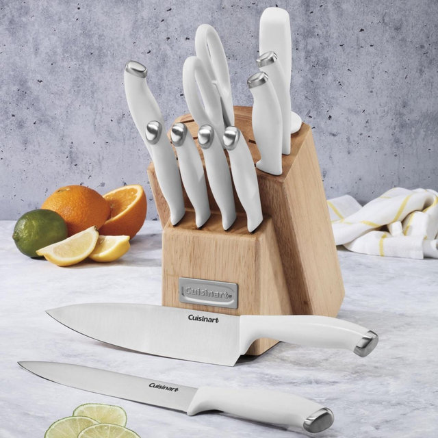 Cuisinart Block Knife Set, 12pc Cutlery Knife Set with Steel Blades for Precise Cutting, Lightweight, Stainless Steel, Durable & Dishwasher Safe, C77SSW-12P