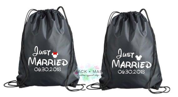 JUST MARRIED Drawstring Bag, BLACK