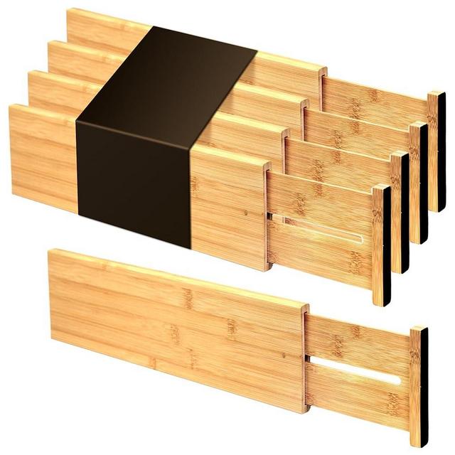 Utoplike Bamboo Drawer Dividers Large, 4'' High Adjustable Kitchen Drawer Organizers for Clothing, Spring Loaded, Works in Bathroom, Bedroom, Dresser, Desk, 4 PCS