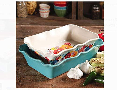 The Pioneer Woman Flea Market 2-Piece Decorated Rectangular Ruffle Top Ceramic Bakeware Set (Pack of 2)