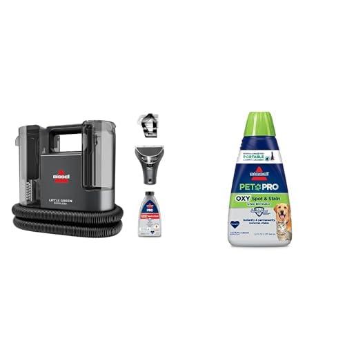 Bundle of BISSELL® Little Green® Cordless Multi-Purpose Portable Deep Carpet and Upholstery Cleaner, Car Auto Detailer + BISSELL® PET PRO OXY Spot & Stain Formula for Portable Carpet Cleaners, 32 oz.