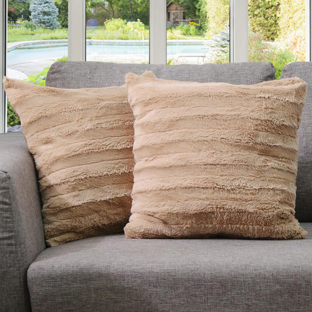 Cheer Collection Luxurious Faux Fur Throw Pillows Set of 2 - Sand