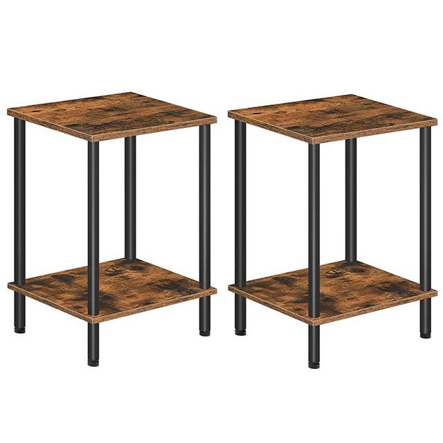 HOOBRO End Tables Set of 2, Nightstand with 2-Layer Storage Shelves, Side Table for Small Spaces, Living Room, Entryway, Industrial Style, Stable Frame, Easy Assembly, Rustic Brown BF09BZP201