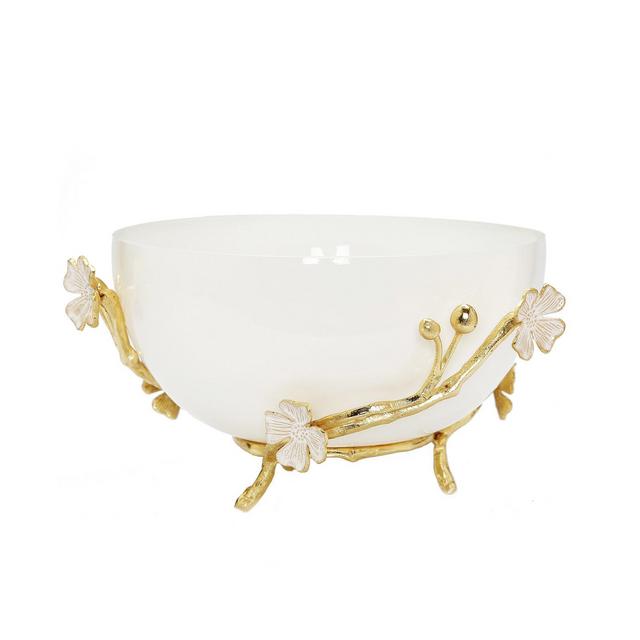 Classic Touch White Glass Bowl with Flower Detail