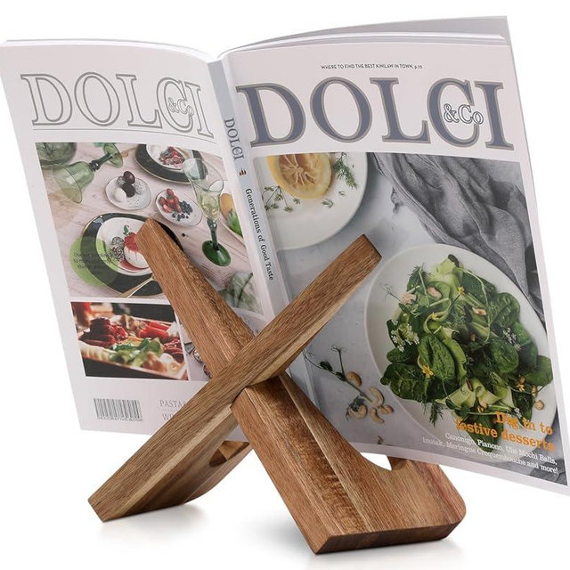 Comfify Cookbook Stand for Kitchen, Acacia Wood Recipe Book Holder for Kitchen Counter, Wooden Cookbook Holder, Rustic Cook Book Holder Stand - Vintage Brown