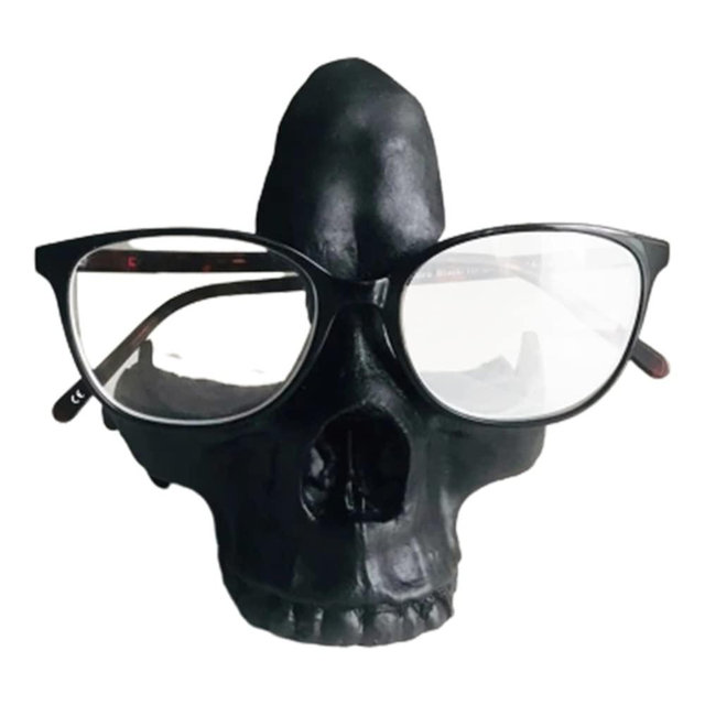 ALPHAWEE Skull Glasses Stand Holder, Creative Eyeglasses Holder, Resin Statue Ornament, Sunglasses Spectacle Display Rack for Home, Office, Desk, Nightstand (black)