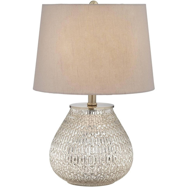360 Lighting Cottage Accent Table Lamp 19 1/2" High Mercury Glass Teardrop Gray Drum Shade for Bedroom Bedside Nightstand Office