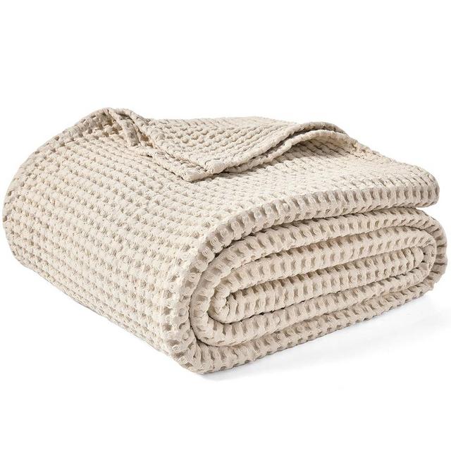 PHF 480GSM 100% Washed Cotton Waffle Weave Blanket, Cozy Breathable Skin-Friendly Throw King Size for All Season,Luxury Fall Layer Bedspread for Couch Bed Sofa,Elegant Home Decor,Natural,104"x90"