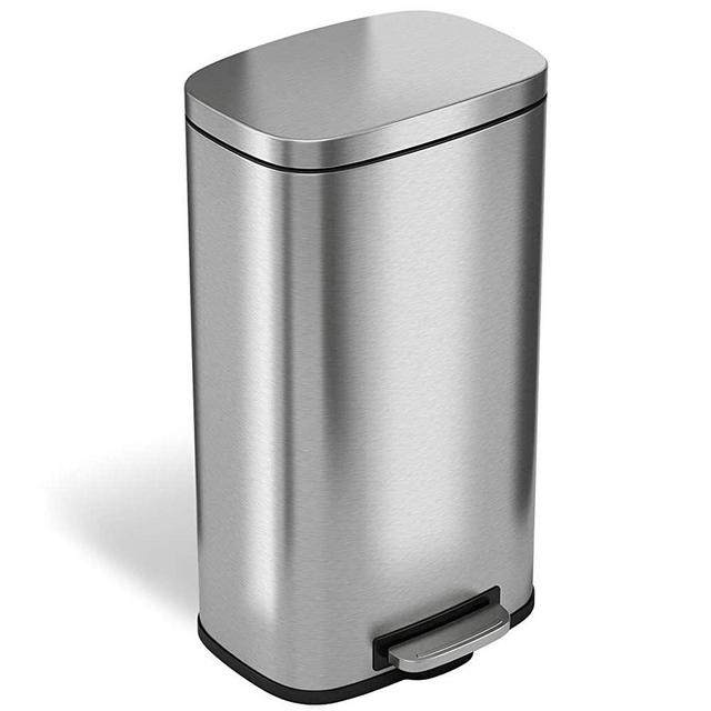 iTouchless SoftStep 8 Gallon Deodorizer Filter System & Inner Bucket, 30 Liter Foot Pedal Garbage Bin for Office and Kitchen, Stainless Steel 8 Gal