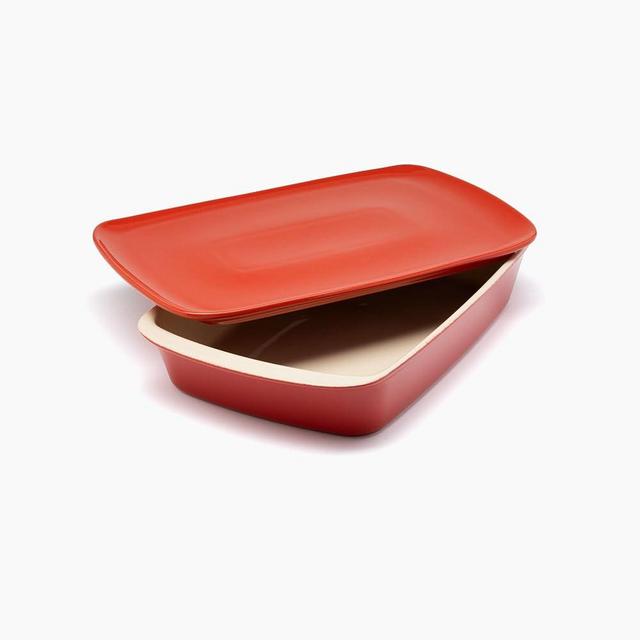 Ceramic Rectangular Baking Dish with Lid, Serving Tray, Baking Dish for Lasagna, 2-Piece - Cabernet Red