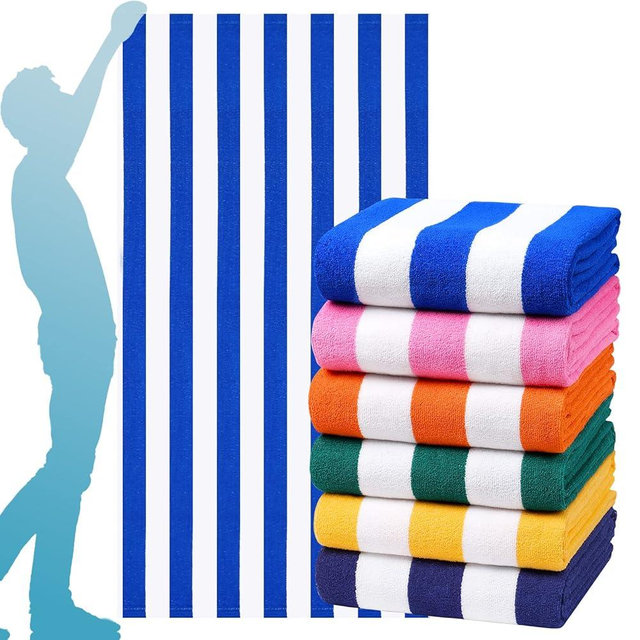 6 Packs Oversized 72x40 Inch Stripe Beach Towel Thin Terry Set XL Big Extra Large Accessories Essentials Soft Clearance Super Absorbent Pool Travel Bath Swim Camping Towels Bulk Men Women Adults Gift