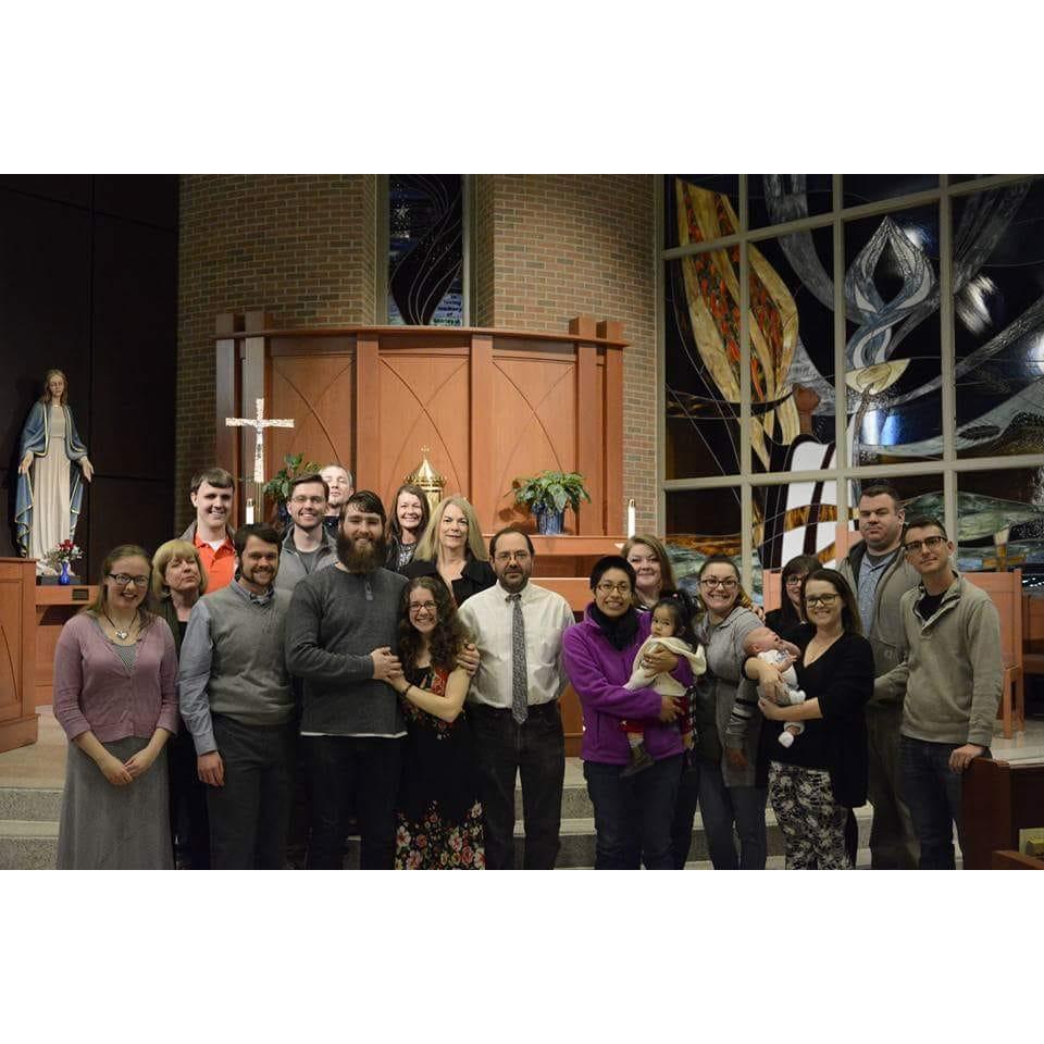 The proposal from Samuel came right after Megan's baptism at the chapel at Thomas More University. This is the group of family and friends that came to celebrate with us.