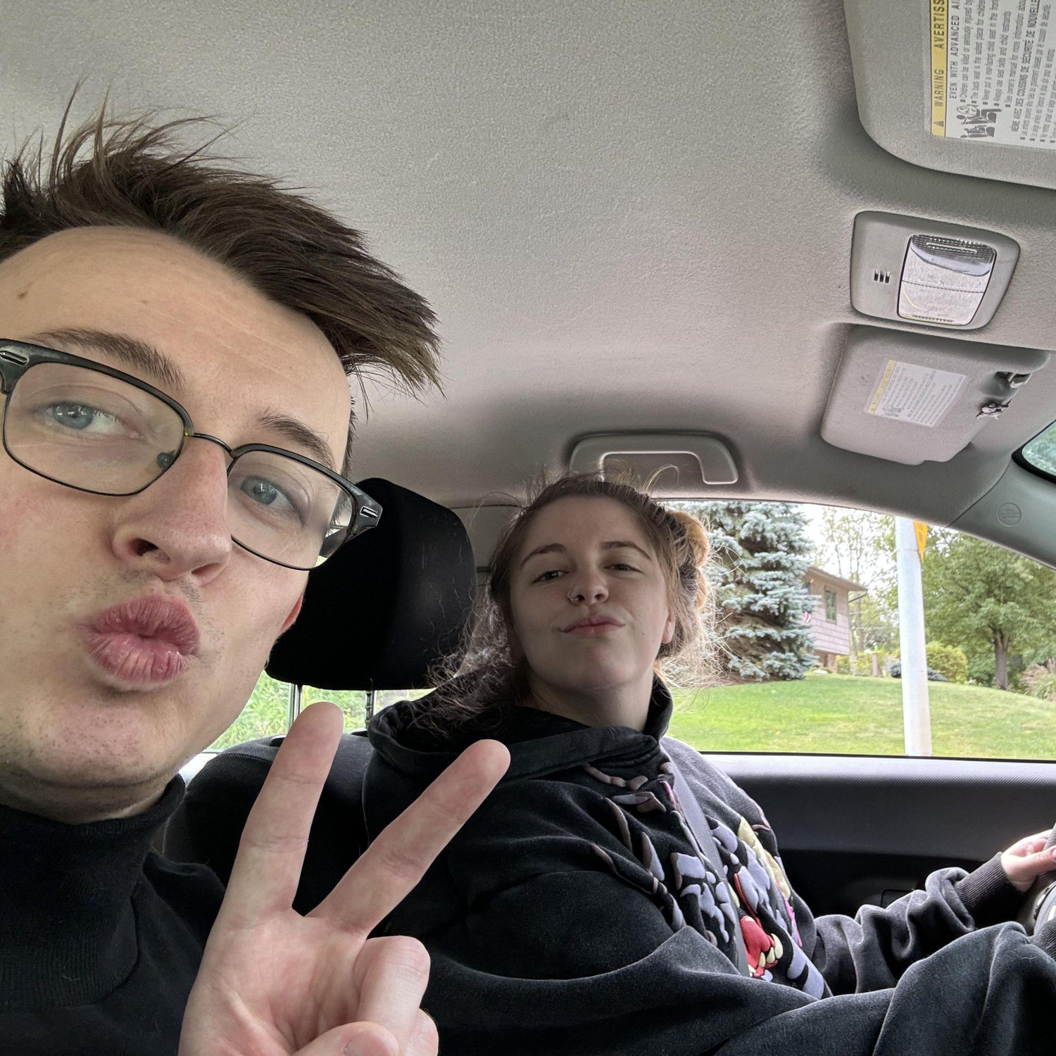 A silly pic in the car.