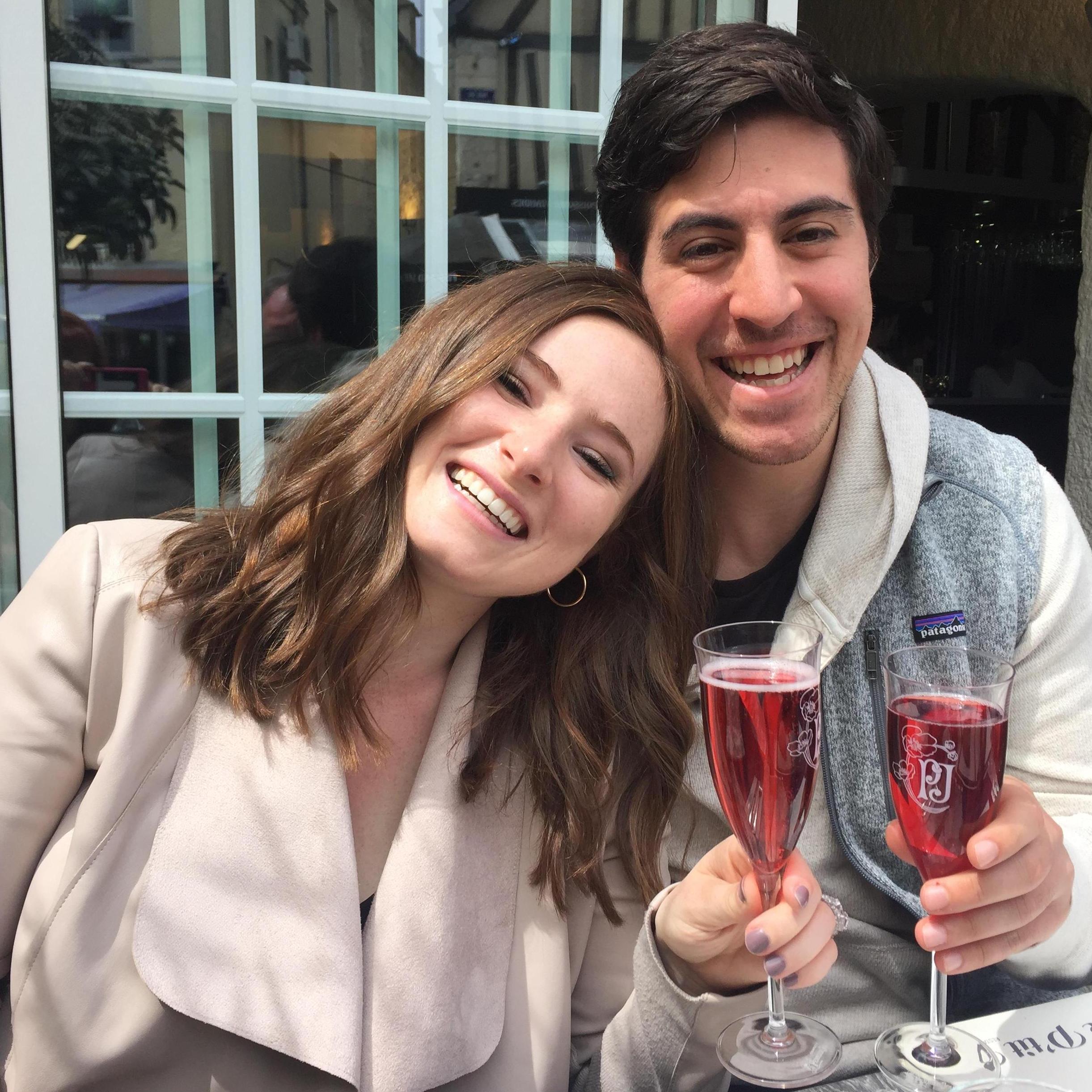 Celebrating our engagement in Normandy with a Kir Royale