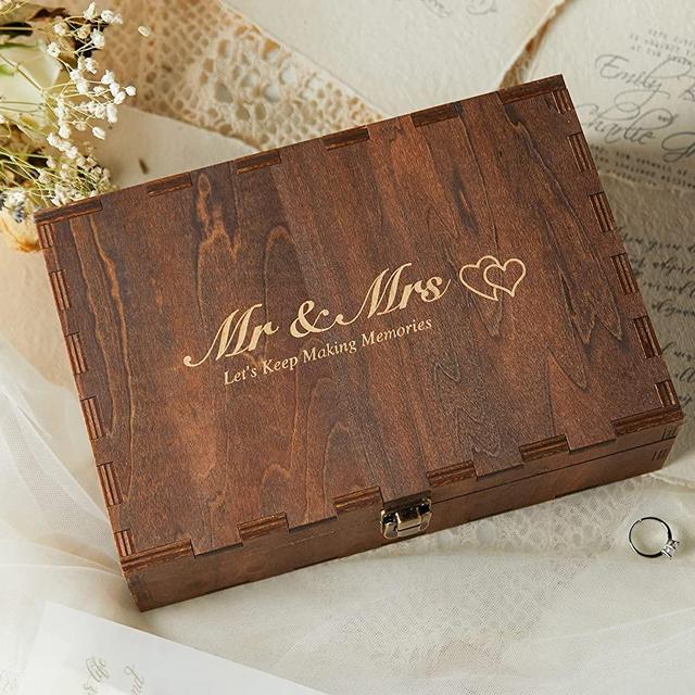 AW BRIDAL Memory Box Wedding Keepsake Box With Hinged Lid - Wooden Storage Box Decorative Box Anniversary Engagement Gifts for Couples Wedding Gifts Bridal Shower Gifts