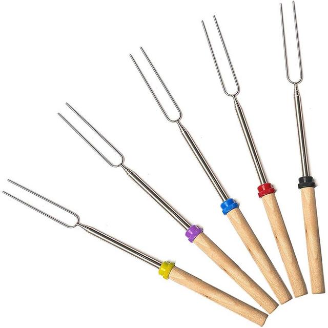 MalloMe Smores Sticks for Fire Pit - Accessories for Campfire Marshmallow Roasting Sticks Smores Kit Outdoor - Smore Skewers Hot Dog Fork For Outside, Camping Essentials Bonfire Gear Long 32" 5 Pack
