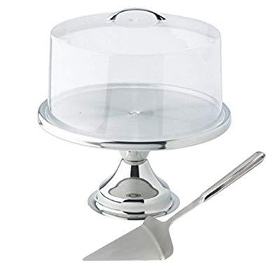 Tiger Chef 13" Stainless Steel Cake Stand Set With Acrylic Cover And Pie Spatula