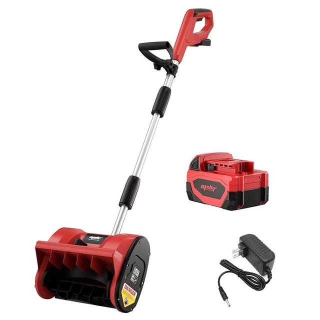 Mellif Brushless Snow Shovel Compatible with Milwaukee 18v Battery, Comes with 18V 4.0Ah Battery & Charger Kit, 12in. Clear Width, 6in. Clear Depth, 17ft. Throw Distance, Heavy-Duty, Cordless (Red)