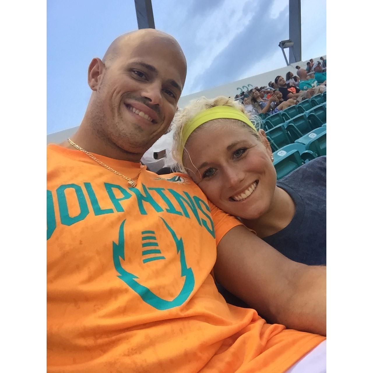 First official day of dating 8/28/2015 at the Miami Dolphins pre-season game. We got soaked, but had a blast!