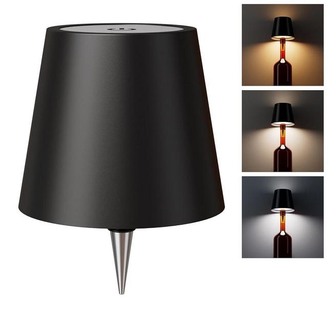 WOKWOYIO Wireless Bottle Lamp, Wireless Bottle Lamp Shade with 3 Color Temperature, Rechargeable Stepless Dimming LED Wine Bottle Lights for Any Bottle, Desk Lamp for Bedroom Restaurant Bar - Black