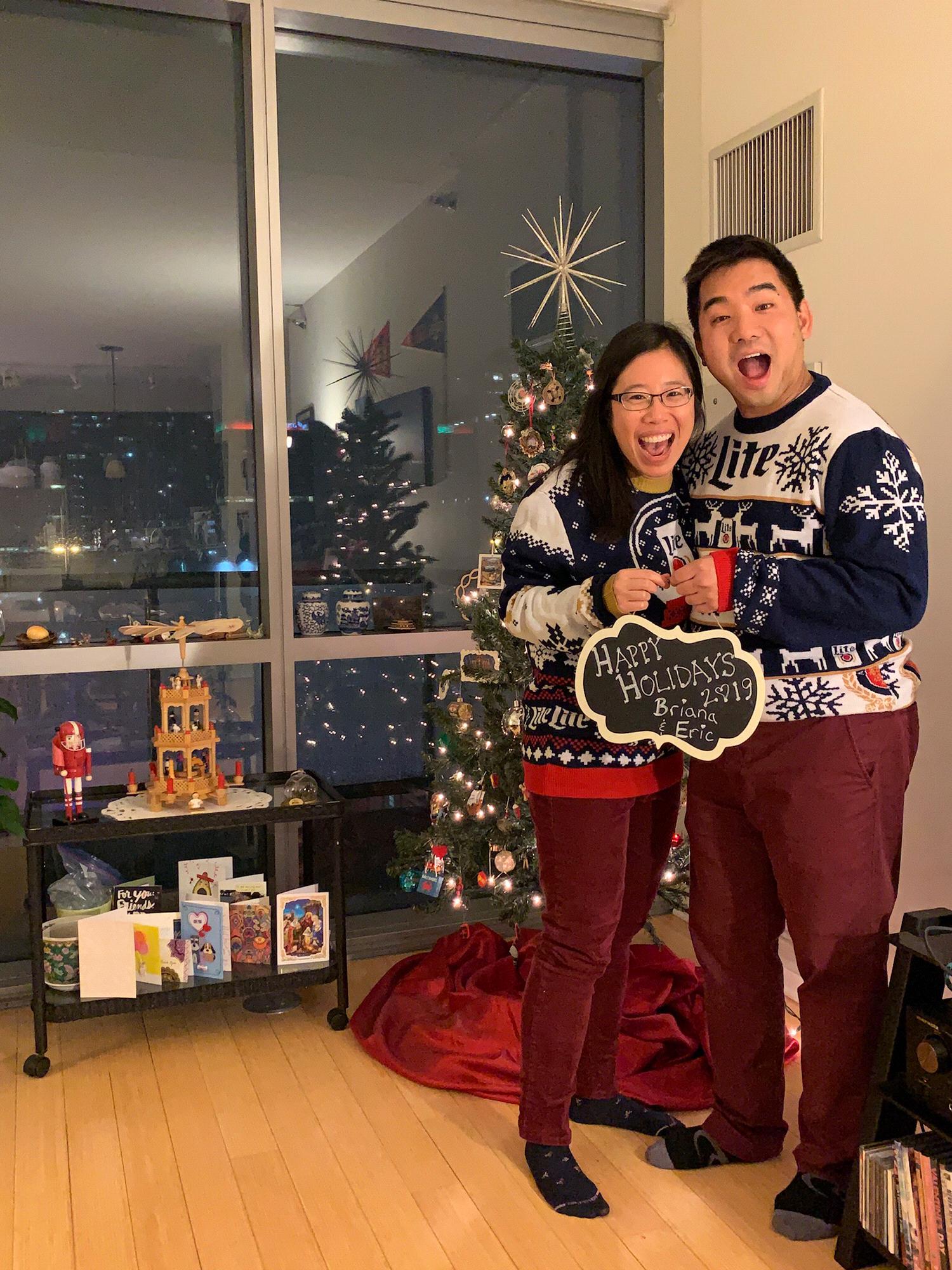 Happy Holidays in our matching MillerLite Sweaters!