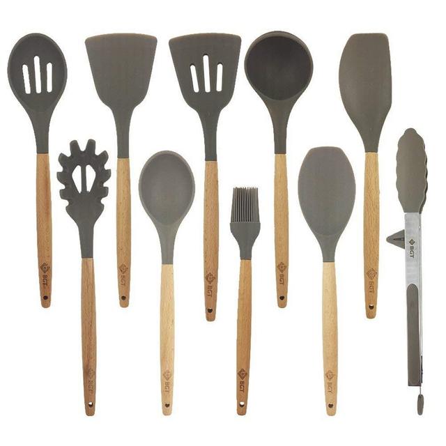 10 Pcs/Set Silicone Kitchen Utensils Set With Beech Wood Handle Cooking Utensils, BPA free (10Pcs Silicone Kitchen Utensil)