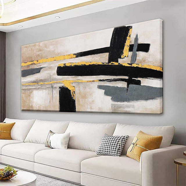 QSQ Abstract Wall Art Decor Large Canvas Wall Art Decor Prints Black And Gold Wall Art Decor Modern Paintings Home Wall Decorations For Living Room Wall Bedroom Kitchen Office Decor 29" × 58"