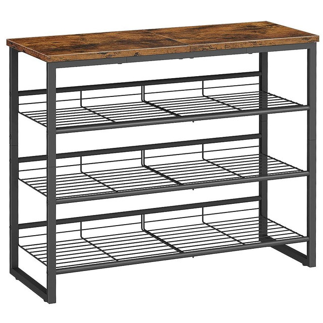 HOOBRO Shoe Rack, 4 Tier Shoe Organizer, Adjustable Shoe Shelves, Flat or Slanted, Holds 9-12 Pairs, Stable and Durable for Entryway, Closet, Rustic Brown and Black BF09XJ01
