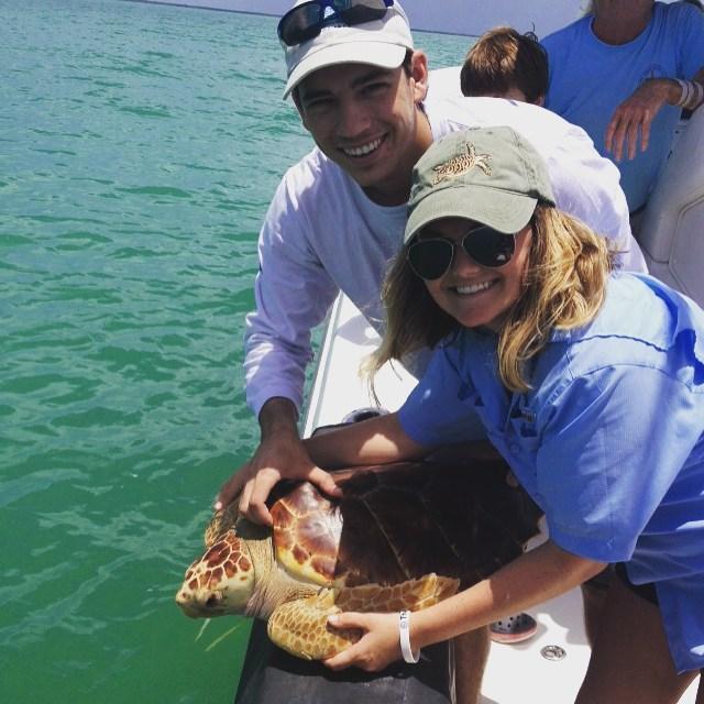 Releasing a sea turtle together in The Florida Keys,  July 2015