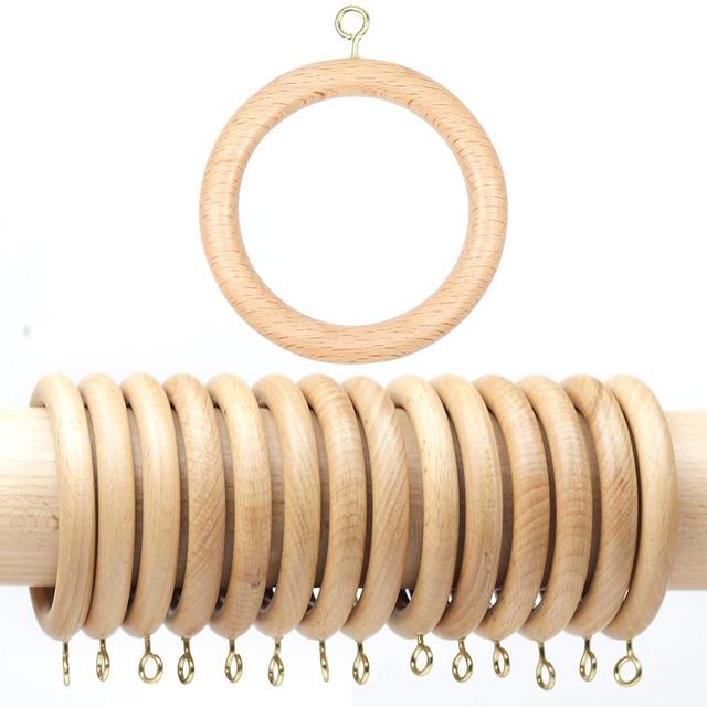 24 Pack Wooden Curtain Drapery Rod Rings,Farmhouse Beech Wood Drapes Rings,Vintage Look, Window,Shower Curtain 1.75 Inch Interior Diameter Rustic for 1-1.75 Inch Curtain Ring Rod Pole Outer (2.5 inch)