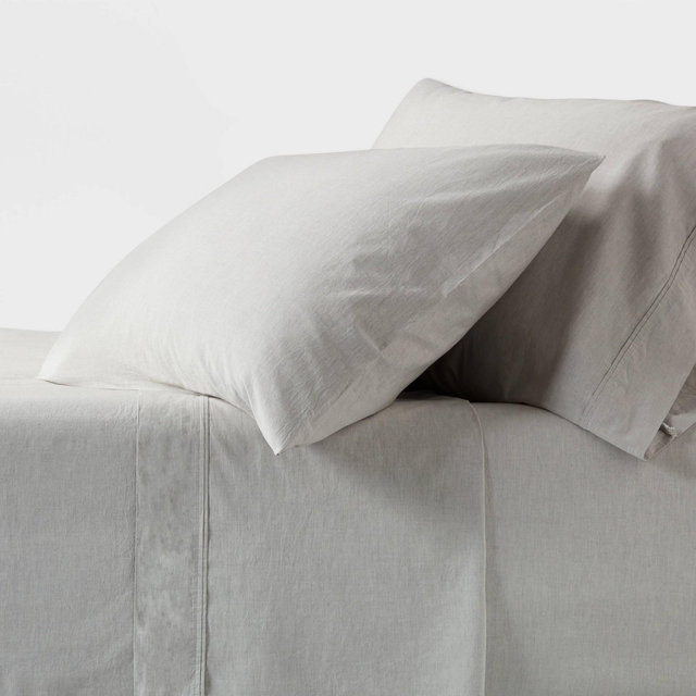 Full 250 Thread Count Organic Percale Sheet Set Gray Chambray - Threshold™