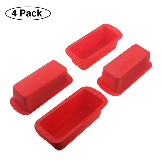 Set of 4 Silicone Mini Loaf Pan - SILIVO Non-Stick Mini Loaf Baking Pans, Mini cake pan, Mini Bread Loaf pans for Cake, Bread, Meatloaf and Quiche - 5.7"x2.5"x2.2"