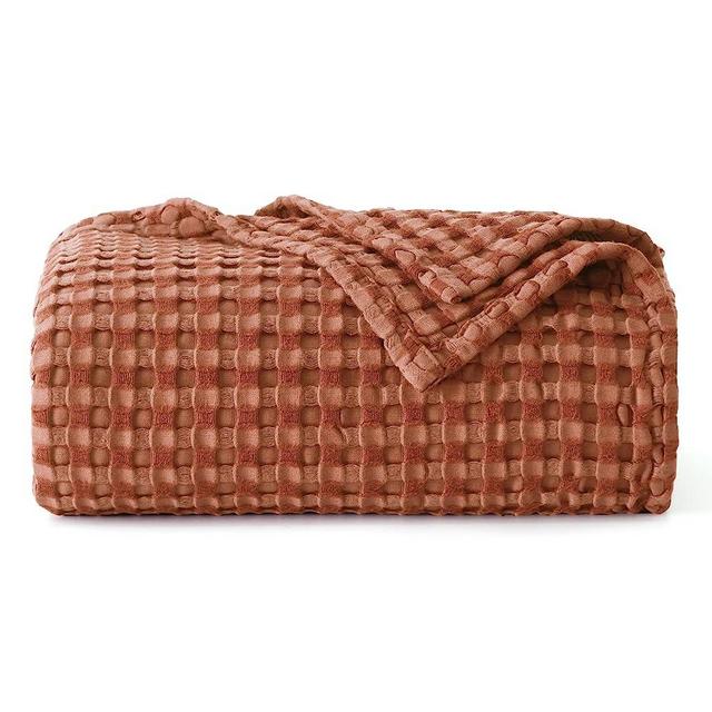 Bedsure Cooling Bamboo Waffle Weave Blanket - Soft, Lightweight and Breathable Throw Blankets for Hot Sleepers, Luxury Cotton Throws for Bed, Couch and Sofa, Burnt Orange 50x70Inches
