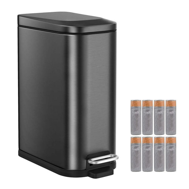 BETHEBEST 4 Gallon Black Bathroom Trash Can with Soft Close Lid,Rectangular Garbage Can with Foot Pedal for Bathroom,Kitchen,Bedroom(with 120 Count Garbage Bag)