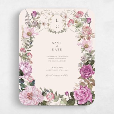 Purple Rounded Wedding Save the Date - Trellis Portrait