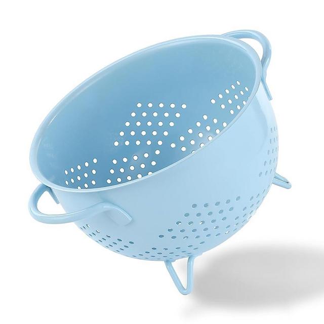 Metal Colander 5 Quart Powder Coated Self-draining Metal Strainer with Base,Kitchen Pasta Fruit Vegetable Basket with Double Handles,blue