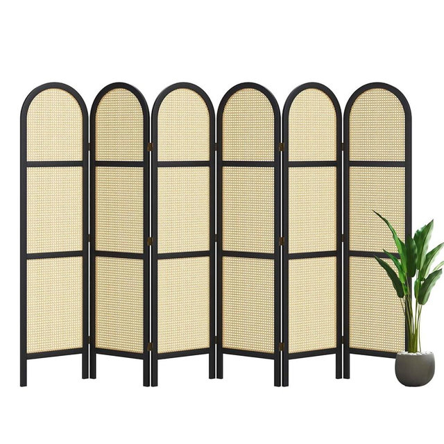 Svimi Room Dividers and Folding Privacy Screens, 5.6 Ft Double Hinged Rattan Partition Freestanding Wall Room Divider for Home - 6 Panels (Black)