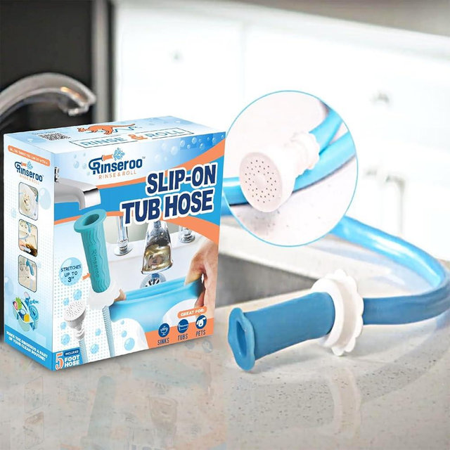 Rinseroo Tub Hose: No-install, Ultra Flex Hose Slips On to Spout for Hair Washing, Baby or Dog Bath. Bathtub Showerhead Attachment. Shower Adapter Faucet. Fits All Spouts Up 3'' Wide