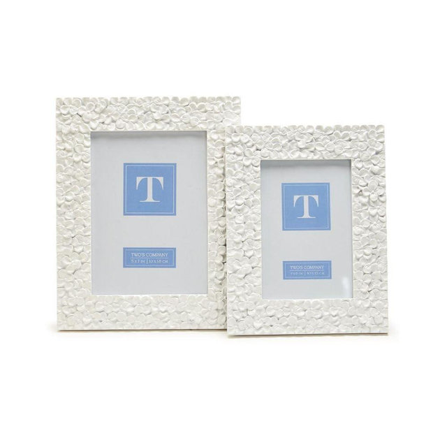 Two's Company Set of 2 Hydrangea Flower Photo Frames - Lovely White Picture Frames 5x7 & 4X6