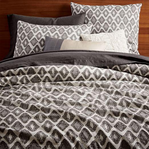Organic Double Diamond Duvet Cover, Full/Queen, Slate