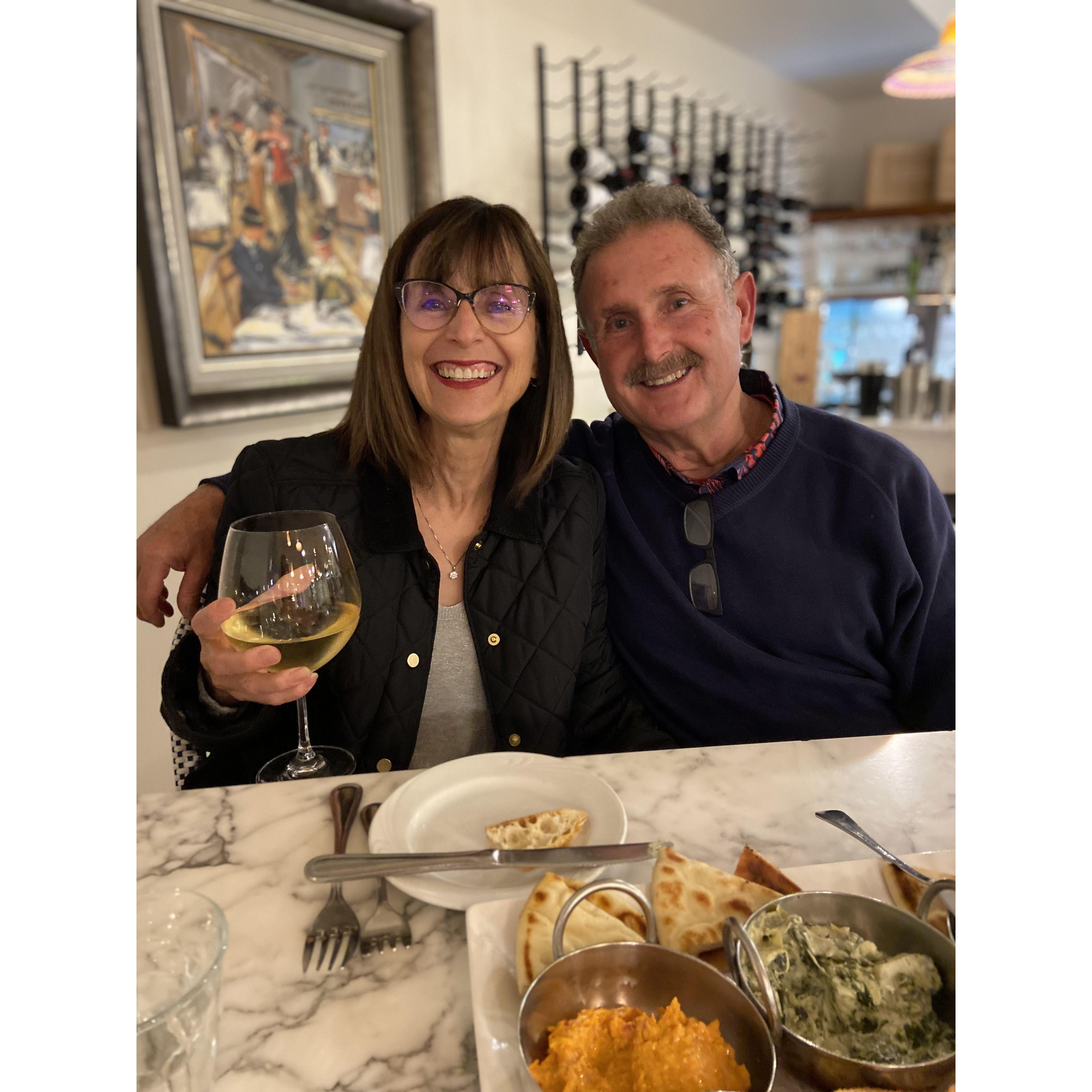 Toni and Andrew enjoying a beautiful dinner in SLO County