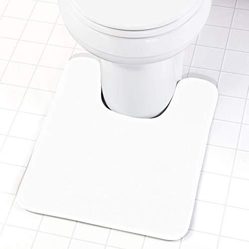 Genteele Memory Foam Toilet Bathroom Rugs U-Shaped Contour Toilet Mat, Non Slip, Machine Washable, Absorbent, Super Cozy Velvet Bathroom Toilet Carpet, White